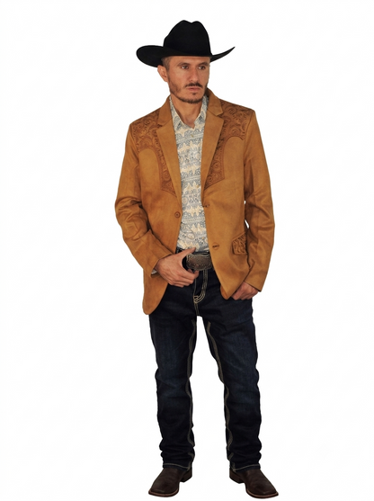 Men's Suede Cowboy Blazer Ultra Slim Fit LAM-516 in Color Camel