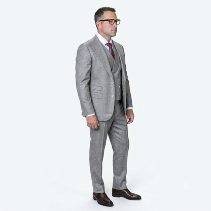 Mens Ticket Pocket Peak Lapel Double breasted Vest 100% Wool Tom Ford Style Modern Fit in Color "Grey" By Statement