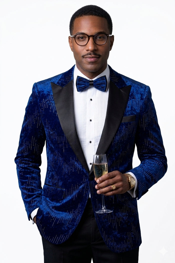 Men's Designer Velvet Tuxedo Dinner Jacket in Dark Royal Blue