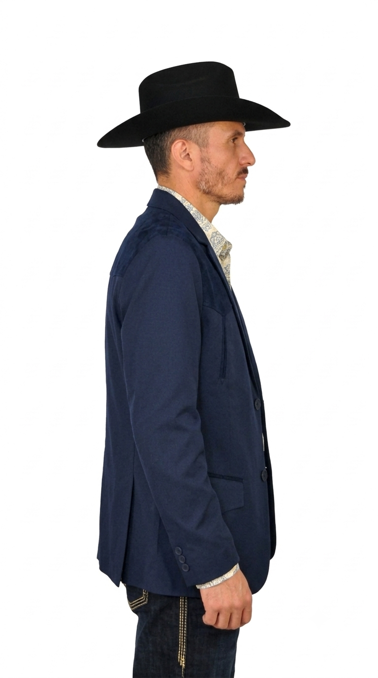Men's Suede Cowboy Blazer Ultra Slim Fit Mens Western Suede Blazer with Embroidery in Color "Navy"