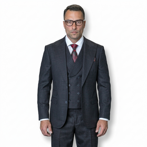 Mens Ticket Pocket Peak Lapel Double breasted Vest 100% Wool Tom Ford Style Modern Fit in Color "Black" By Statement