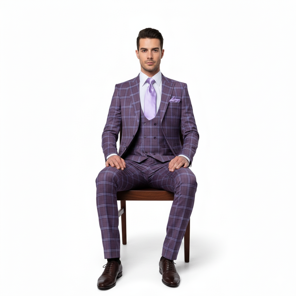 Rossi Man MAX RM1834 Slim Fit 3-Piece Suit ?? Elegant Purple Formalwear for Men