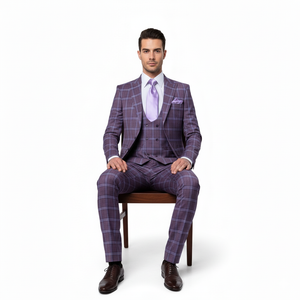 Rossi Man MAX RM1834 Slim Fit 3-Piece Suit ?? Elegant Purple Formalwear for Men