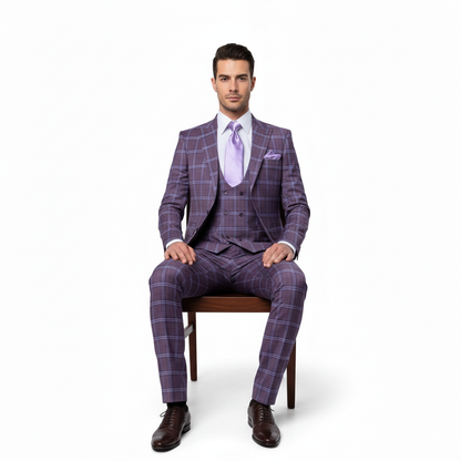 Rossi Man MAX RM1834 Slim Fit 3-Piece Suit ?? Elegant Purple Formalwear for Men
