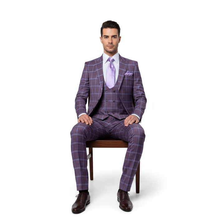 Rossi Man MAX RM1834 Slim Fit 3-Piece Suit Elegant Purple Formalwear for Men