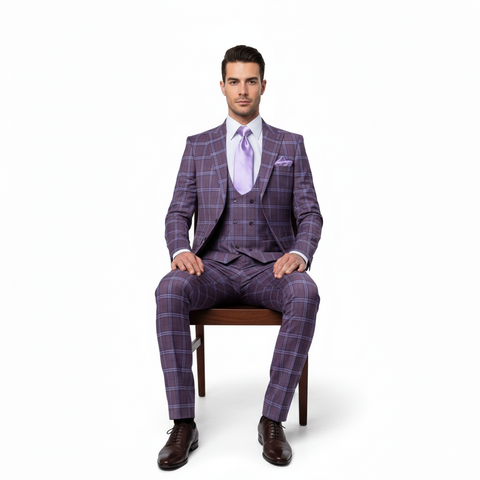 Rossi Man MAX RM1834 Slim Fit 3-Piece Suit ƒ?? Elegant Purple Formalwear for Men