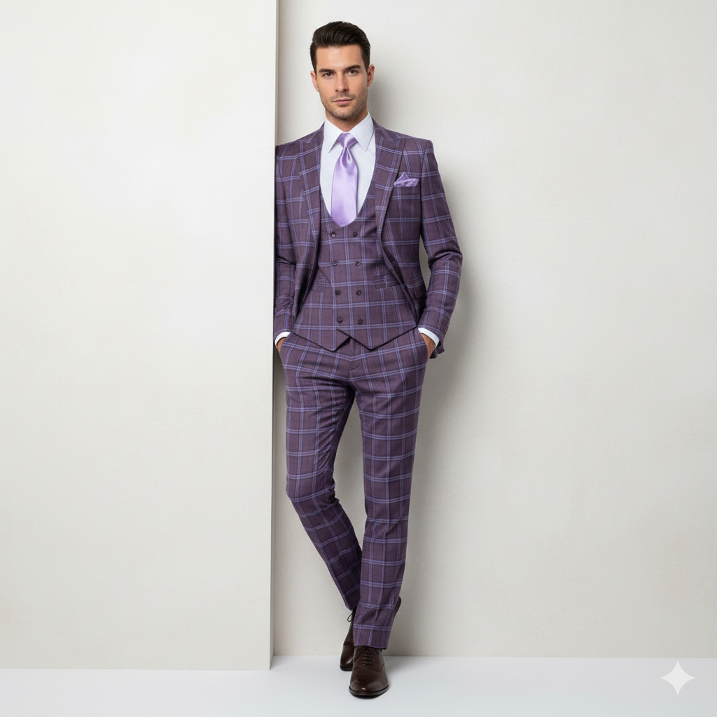 Rossi Man MAX RM1834 Slim Fit 3-Piece Suit ?? Elegant Purple Formalwear for Men