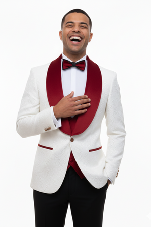 Marco Lorenzo Premium Paisley Red Velvet 4pc Suit W/ Matching Bowtie