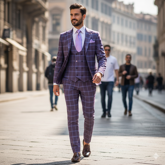 Rossi Man MAX RM1834 Slim Fit 3-Piece Suit Elegant Purple Formalwear for Men