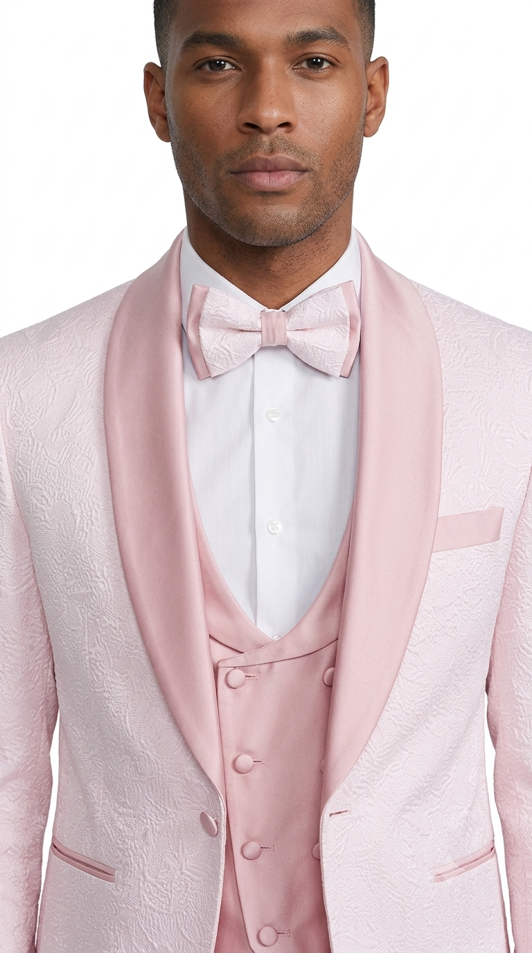 Pink Patterned Tuxedo Set with Shawl Lapel – Wedding & Prom