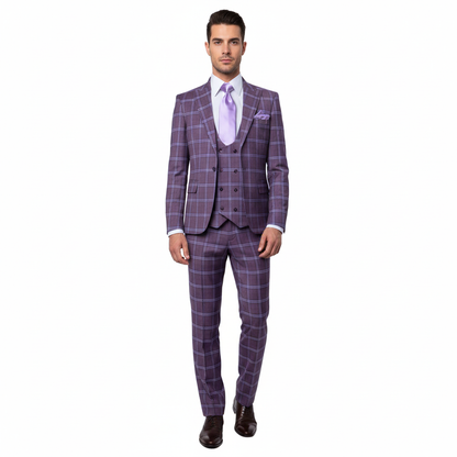 Rossi Man MAX RM1834 Slim Fit 3-Piece Suit ?? Elegant Purple Formalwear for Men
