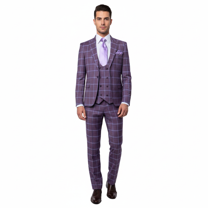 Rossi Man MAX RM1834 Slim Fit 3-Piece Suit Elegant Purple Formalwear for Men