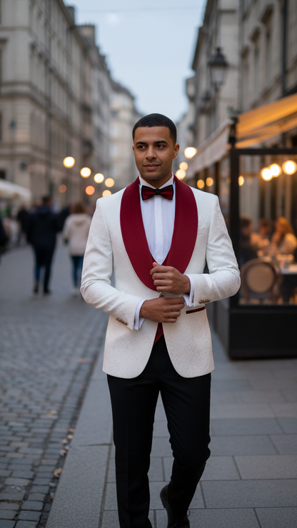 Marco Lorenzo Premium Paisley Red Velvet 4pc Suit W/ Matching Bowtie