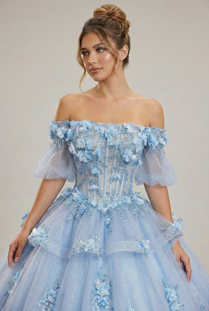 3D Floral Sheer Ball Gown by Elizabeth KGL3180