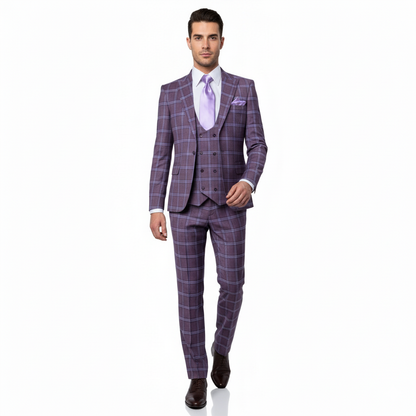 Rossi Man MAX RM1834 Slim Fit 3-Piece Suit ?? Elegant Purple Formalwear for Men