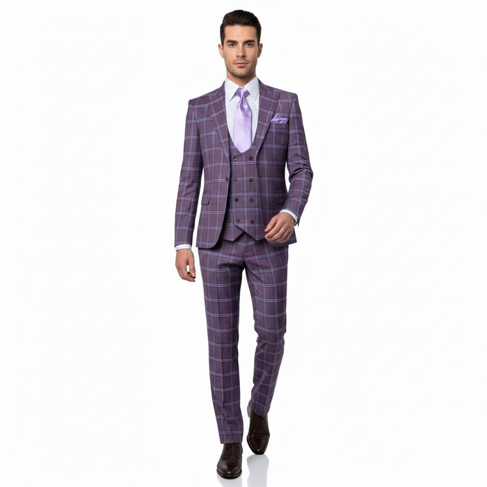 Rossi Man MAX RM1834 Slim Fit 3-Piece Suit Elegant Purple Formalwear for Men
