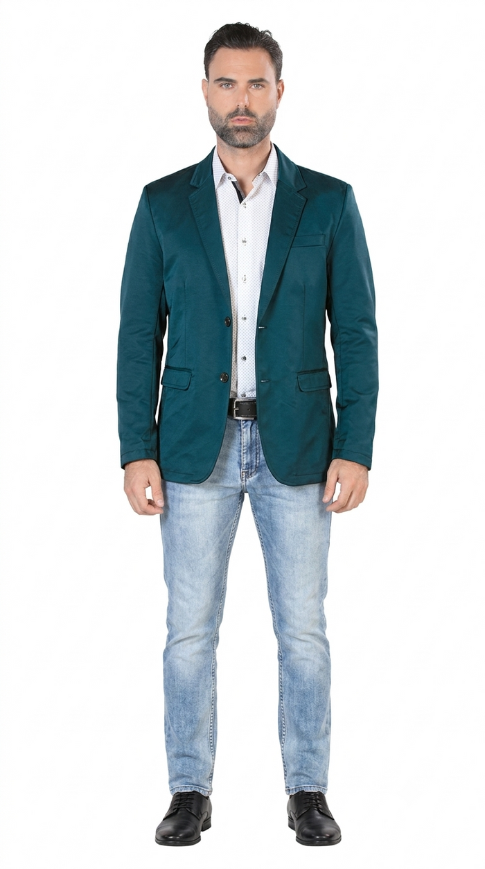 Mens Cowboy Blazer - Western Jacket in Color "Teal" Ultra Slim Fitted (Buy 1 Size UP)