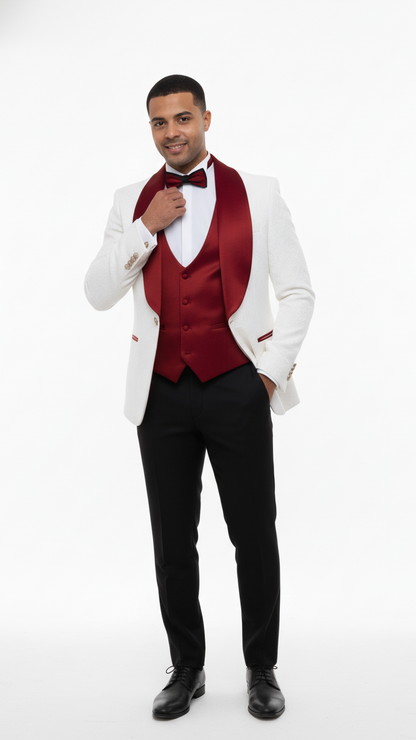 Marco Lorenzo Premium Paisley Red Velvet 4pc Suit W/ Matching Bowtie