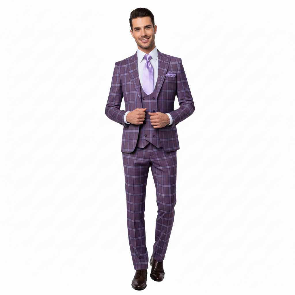 Rossi Man MAX RM1834 Slim Fit 3-Piece Suit ƒ?? Elegant Purple Formalwear for Men