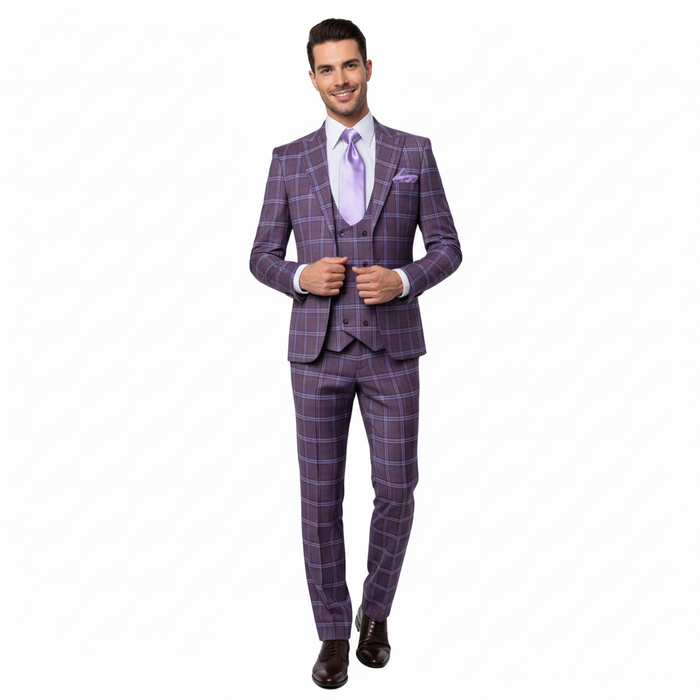 Rossi Man MAX RM1834 Slim Fit 3-Piece Suit Elegant Purple Formalwear for Men