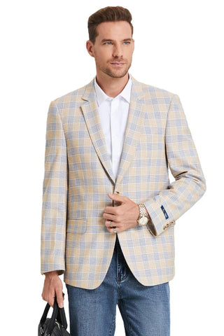 Saco vaquero - Western Sport Coat - Western Blazer- Men's Two Button Business Casual Glen Plaid Sports Coat In Tan & Blue