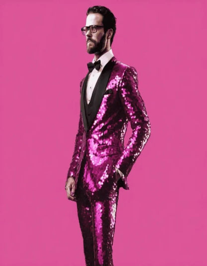 Mens Sequin Suit - Red Tuxedo - Party Suits - Stage Suit