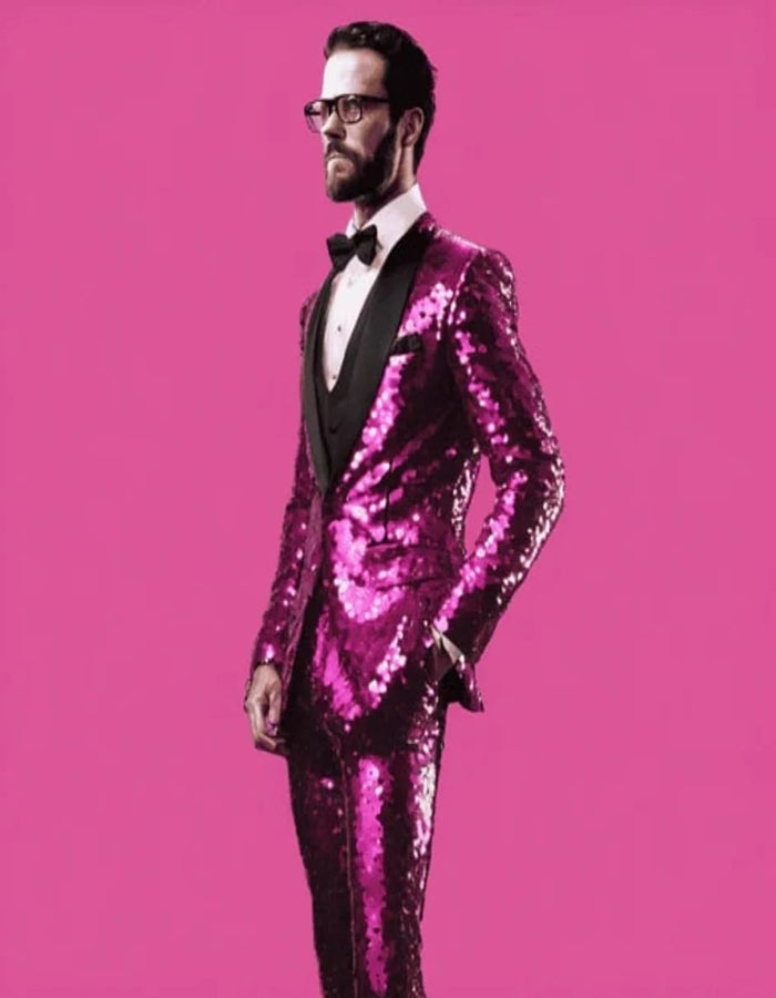 Mens Sequin Suit - Red Tuxedo - Party Suits - Stage Suit