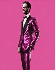 Mens Sequin Suit - Red Tuxedo - Party Suits - Stage Suit