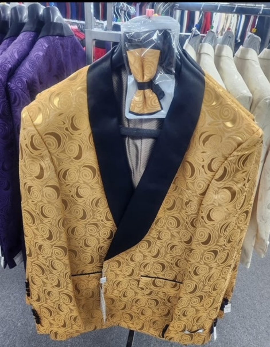 Paisley Tuxedo Dinner Jacket - Gold Mens Blazer + Bowtie - Prom Jackets - Men's Tuxedo USA