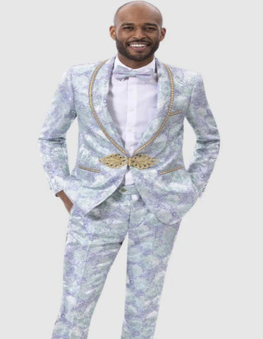 Blue Prom Suit - Blue Homecoming Outfits For Guys with Gold Trim Blue and Green