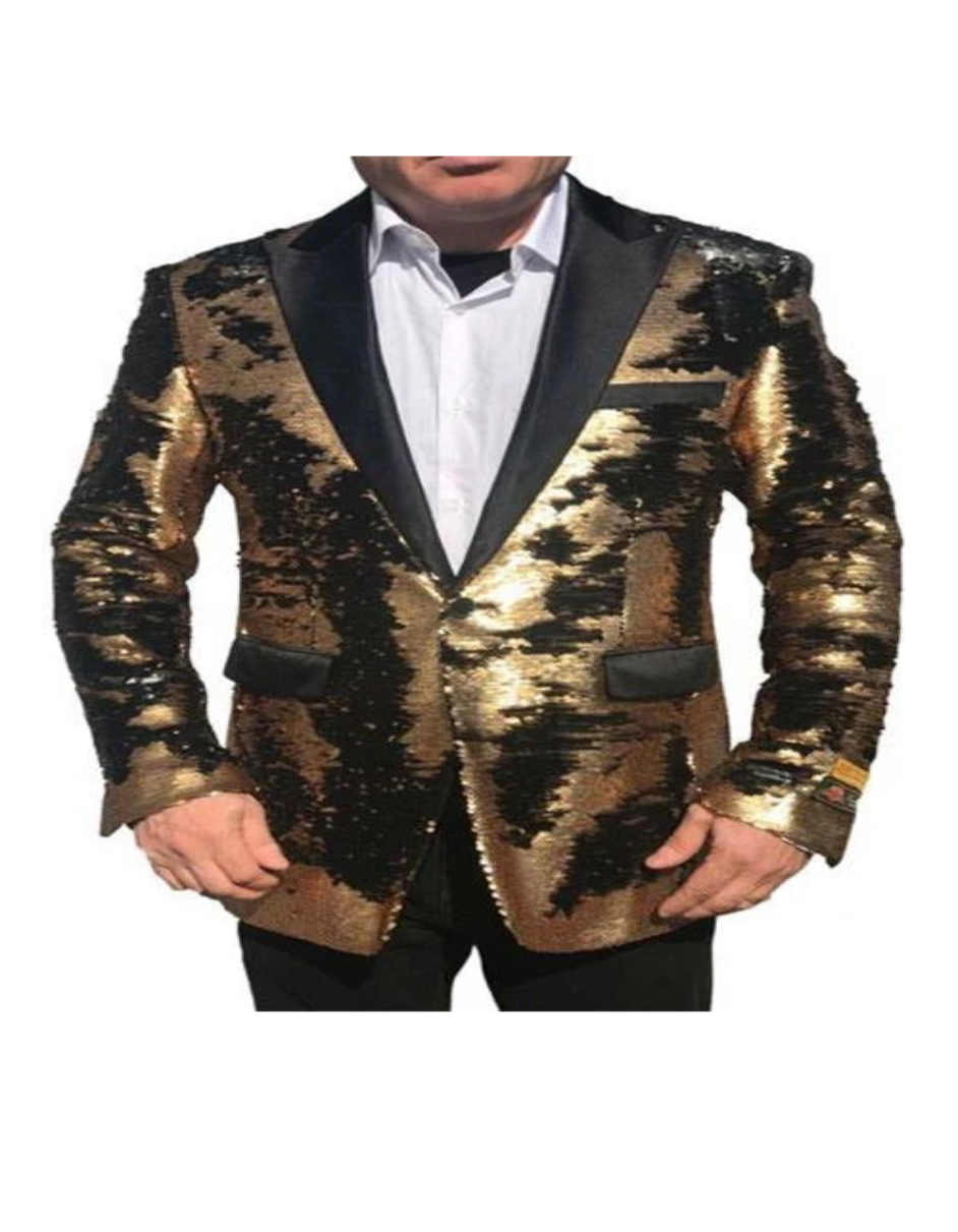 Gold Shiny Black Peak Lapels paisley look Fashion Tuxedo sport coat jacket