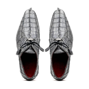 Marco Di Milano Cancun Men's Shoes Gray Exotic Hornback Crocodile Skin Derby Oxfords
