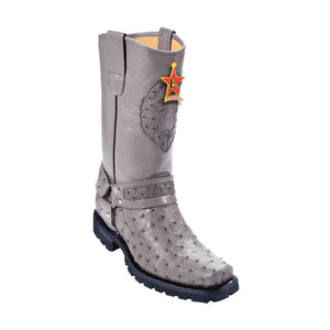 Los Altos Gray Full Quill Ostrich Menƒ??s Motorcycle Boot