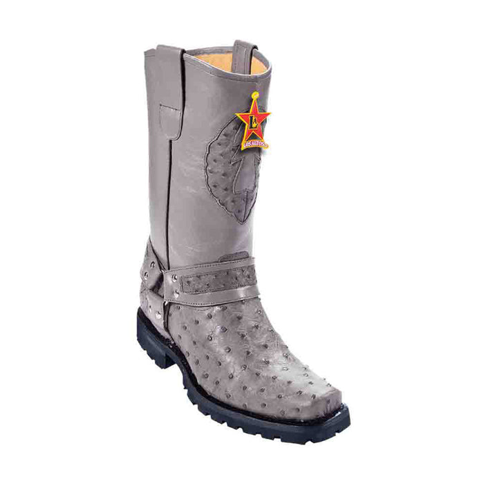 Los Altos Gray Full Quill Ostrich Menƒ??s Motorcycle Boot