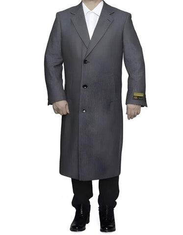 Mens Overcoat - Topcoat For Men - Winter Fabric - Three Button Full Length Wool Herringbone Ankle length Gray Overcoat ~ Long men's Dress Topcoat - Winter coat - Men's Tuxedo USA