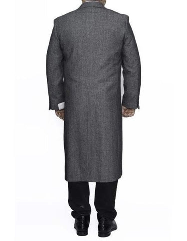 Mens Overcoat - Topcoat For Men - Winter Fabric - Three Button Full Length Wool Herringbone Ankle length Gray Overcoat ~ Long men's Dress Topcoat - Winter coat - Men's Tuxedo USA