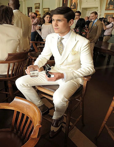 Great Gatsby Jacket and Pants Outfit - Ivory linen Suit - Slim Fit