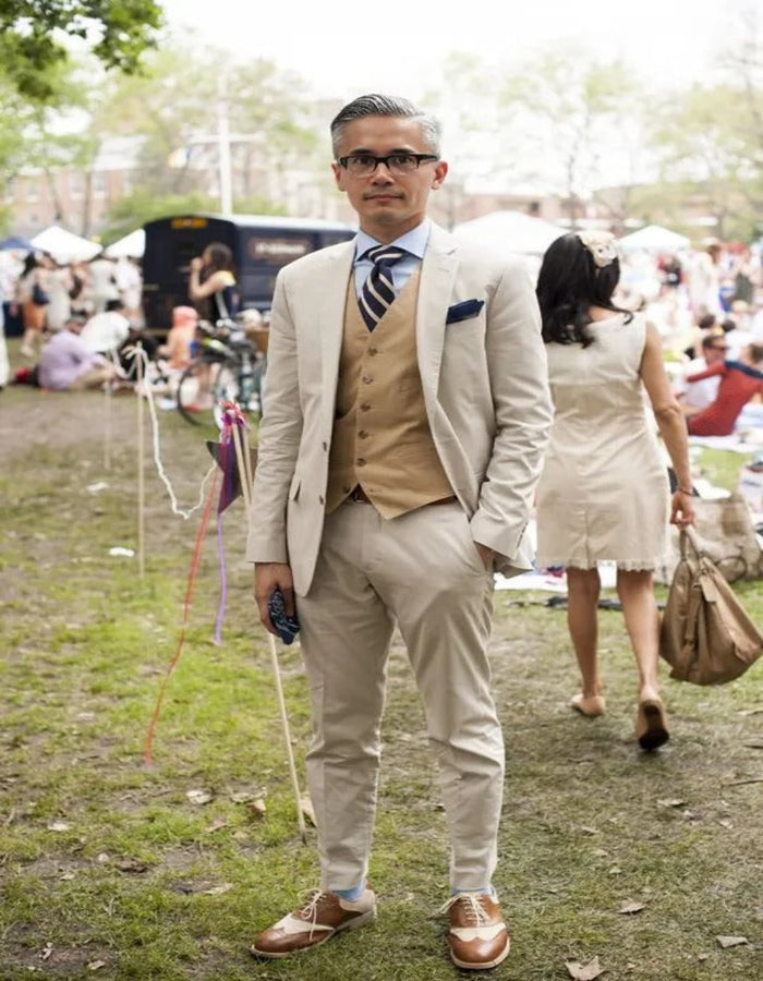 Great Gatsby Jacket and Pants Outfit - Tan Suit  Dark Camel Vest