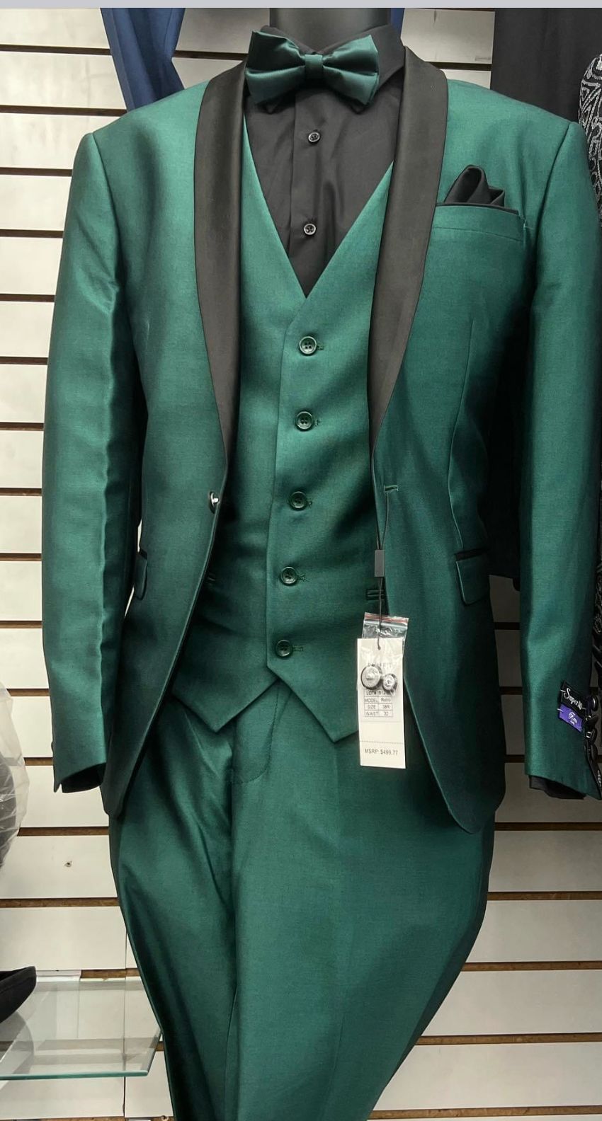 Mens Emerald Green Tuxedo with Black Satin Shawl Lapel 