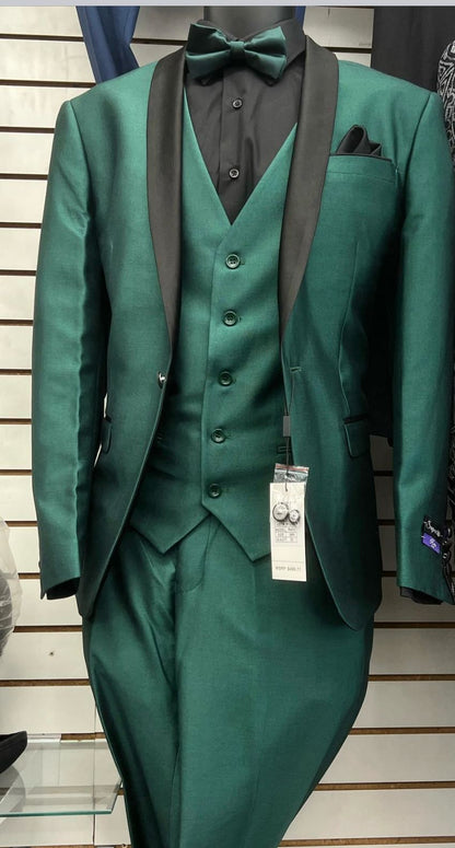 Mens Emerald Green Tuxedo with Black Satin Shawl Lapel 