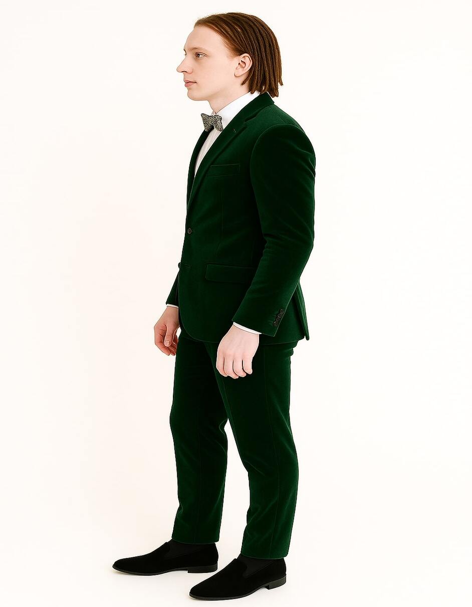 Mens Emerald Green Velvet Suit  Slim Fit Tuxedo for Weddings, Prom, and Red Carpet Events