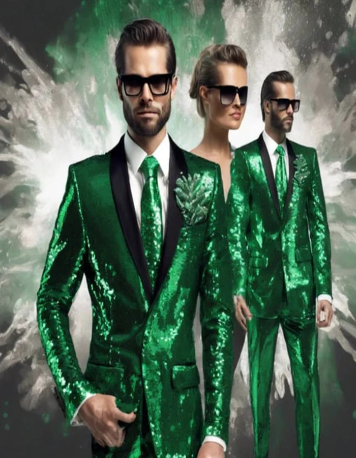 Mens Sequin Suit - Red Tuxedo - Party Suits - Stage Suit