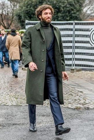 Mens Olive Green Wool Overcoat Outfit  Winter Business Casual Style