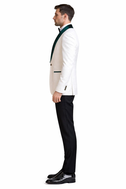 Mens Groom Wedding Shawl Collar - Paisley Green Velvet 4pc Suit W/ Matching Bowtie