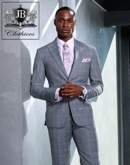 Grey and Pink Suit Including Tie and Shirt