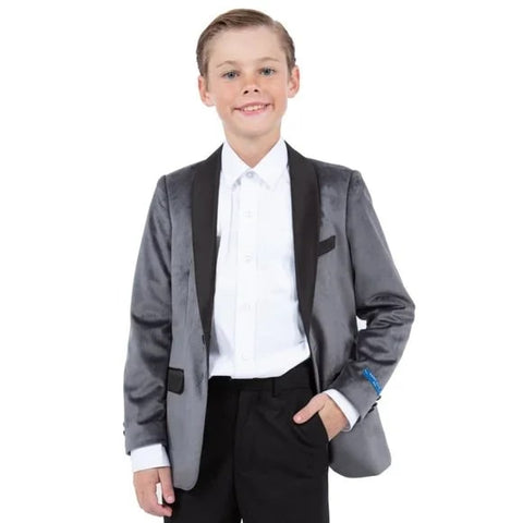 Perry Ellis Boys Velvet Jacket, Grey - Men's Tuxedo USA