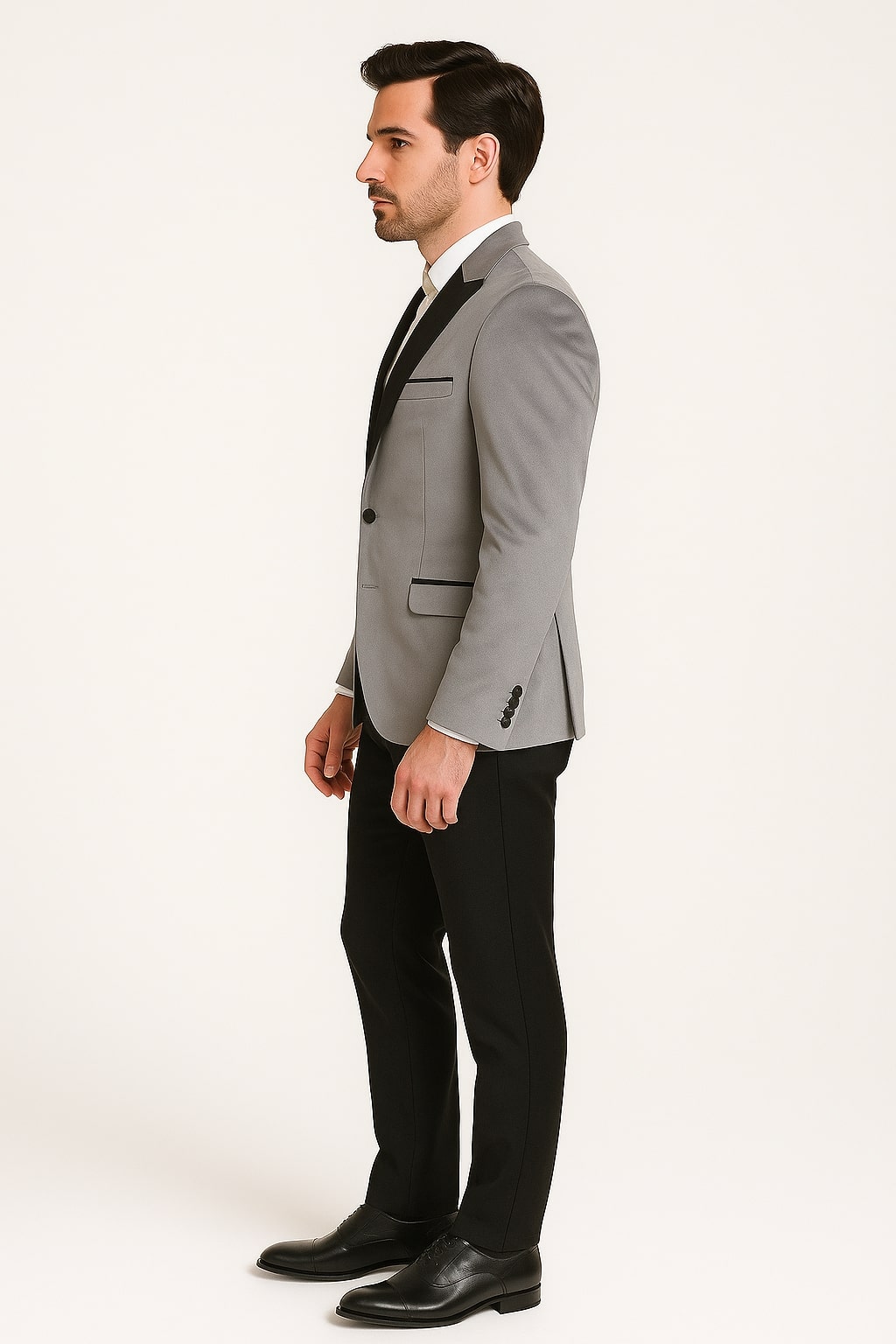 Men's Grey Velvet Tuxedo Jacket with Black Satin Lapel Suit – Mens Blazer + Black Pants