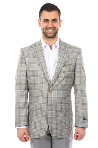 Saco vaquero - Western Sport Coat - Western Blazer- Men's Two Button Windowpane Plaid Grey Sport Coat