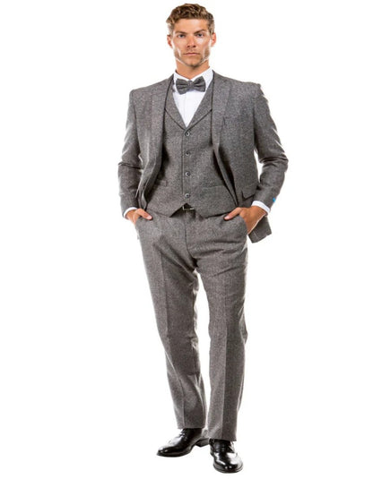 Tweed Suit" 1920s Vintage Looking Fabric Vested Suit - Grey Herringbone Fabric - Men's Tuxedo USA