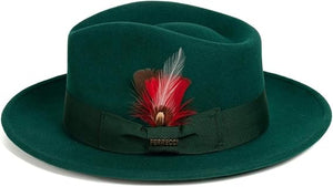 Gangster 100% Australian Wool Crushable Mens Fedora Hat - Removable Feather Gangster  Hunter Green Mens Fedora Hat